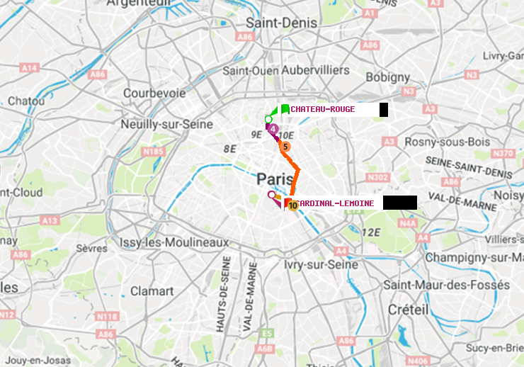 plan itinéraire ratp de Château Rouge à Cardinal-Lemoine