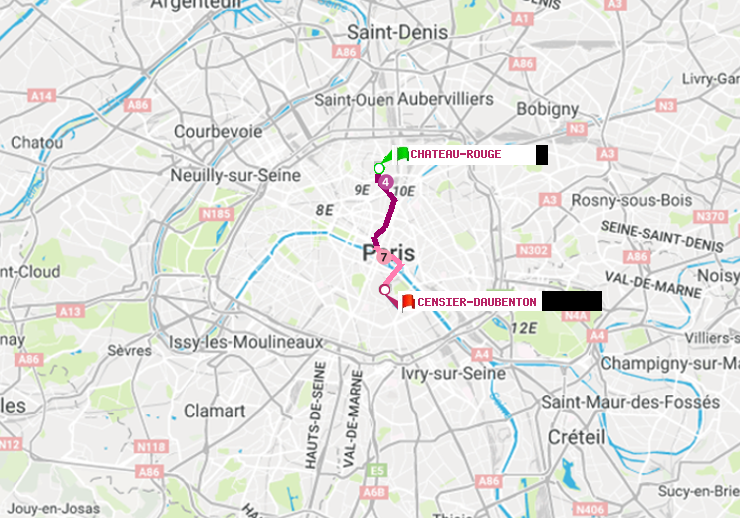 plan itinéraire ratp de Château Rouge à Censier-Daubenton