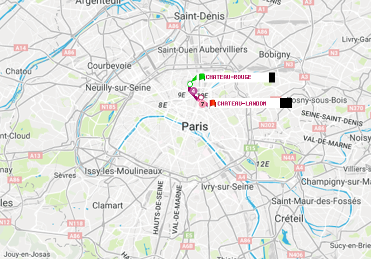 plan itinéraire ratp de Château Rouge à Château Landon