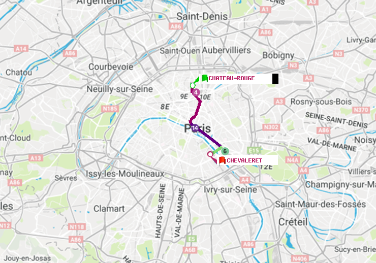 plan itinéraire ratp de Château Rouge à Chevaleret