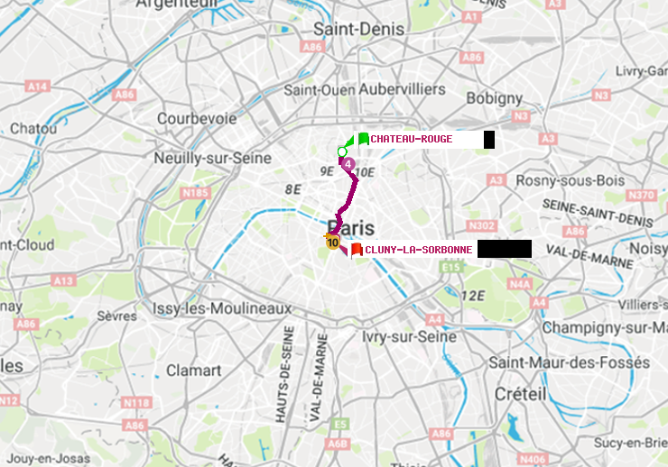 plan itinéraire ratp de Château Rouge à Cluny-La Sorbonne