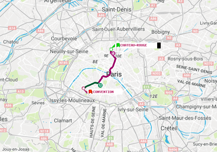 plan itinéraire ratp de Château Rouge à Convention