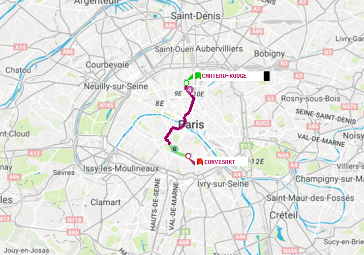 plan itinéraire ratp de Château Rouge à Corvisart
