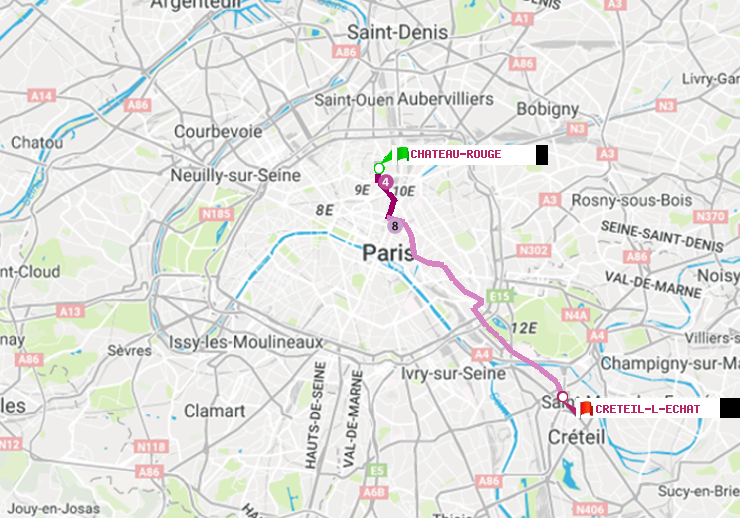plan itinéraire ratp de Château Rouge à Créteil-L