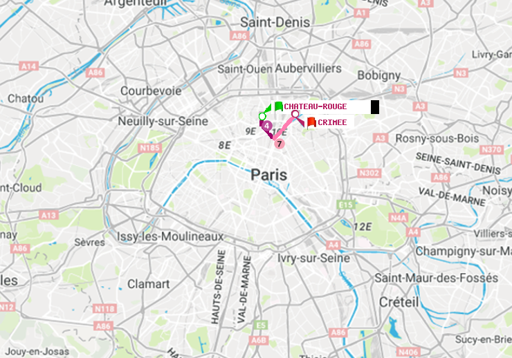 plan itinéraire ratp de Château Rouge à Crimée