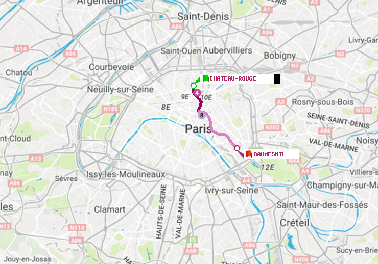 plan itinéraire ratp de Château Rouge à Daumesnil (Félix Eboué)