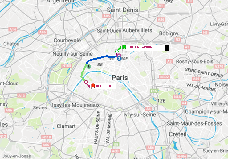 plan itinéraire ratp de Château Rouge à Dupleix