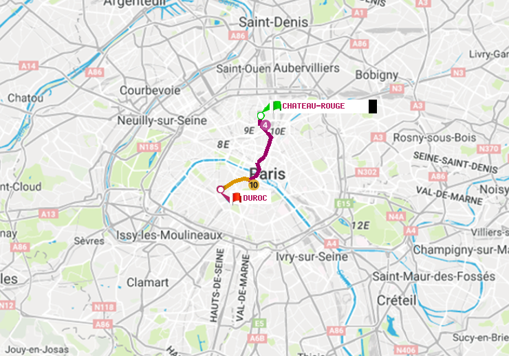 plan itinéraire ratp de Château Rouge à Duroc