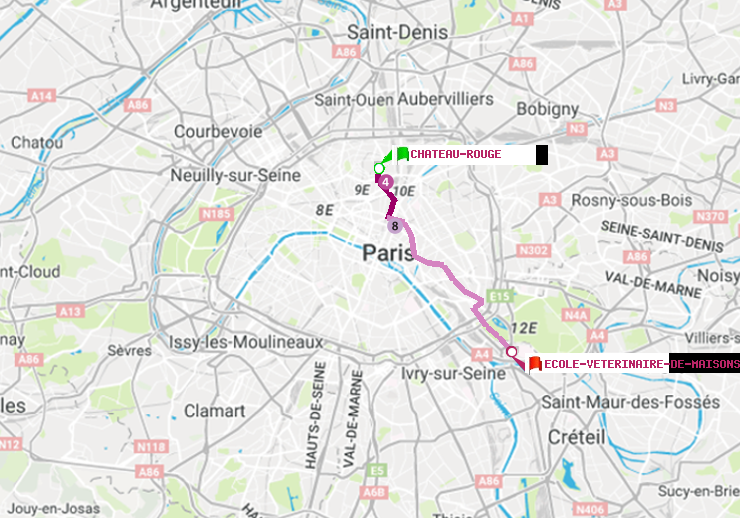 plan itinéraire ratp de Château Rouge à Ecole Vétérinaire de Maisons-Alfort