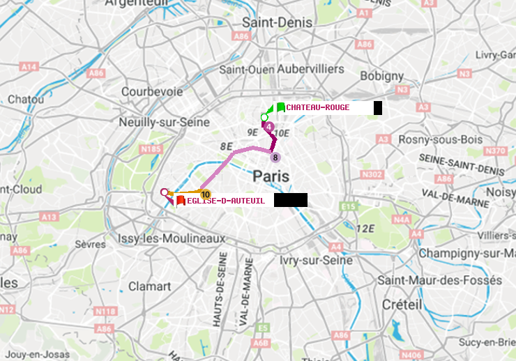 plan itinéraire ratp de Château Rouge à Eglise d