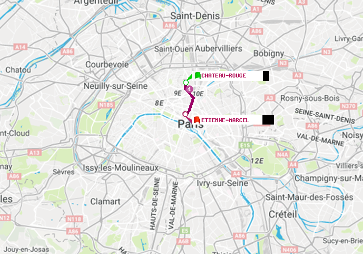 plan itinéraire ratp de Château Rouge à Etienne Marcel