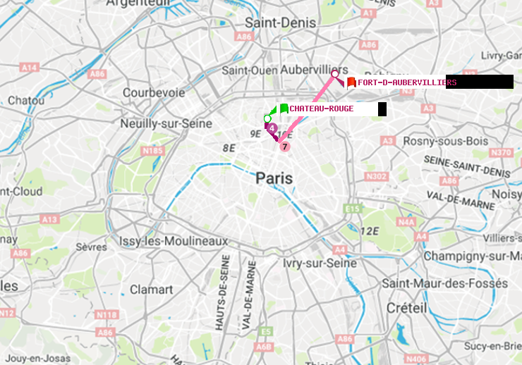 plan itinéraire ratp de Château Rouge à Fort d