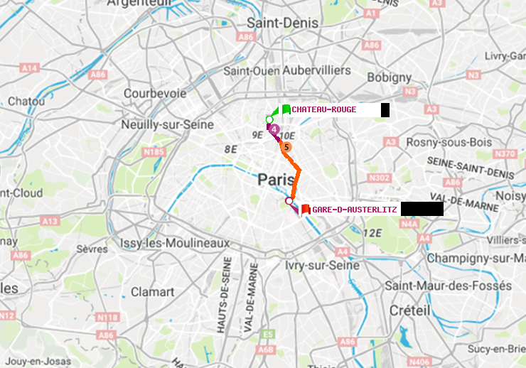 plan itinéraire ratp de Château Rouge à Gare d