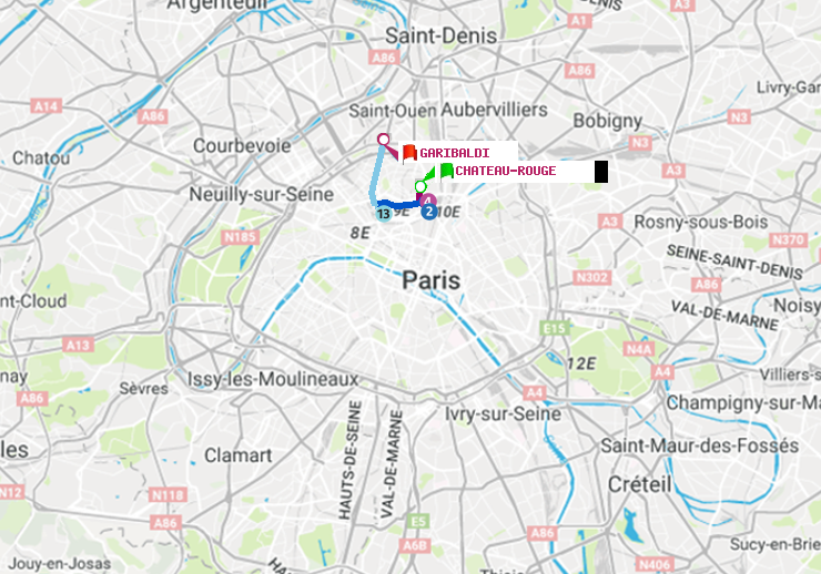 plan itinéraire ratp de Château Rouge à Garibaldi