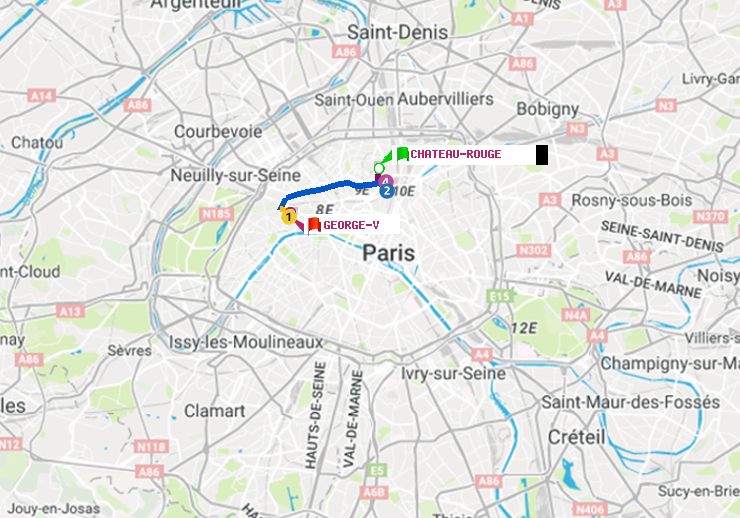 plan itinéraire ratp de Château Rouge à George V