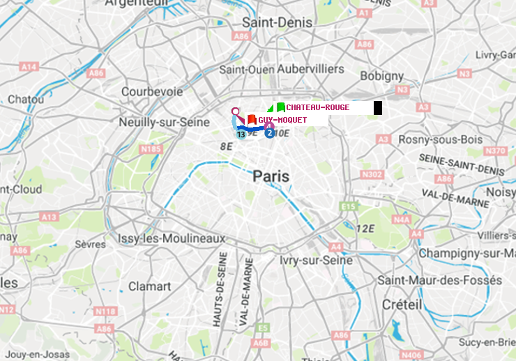 plan itinéraire ratp de Château Rouge à Guy-Môquet