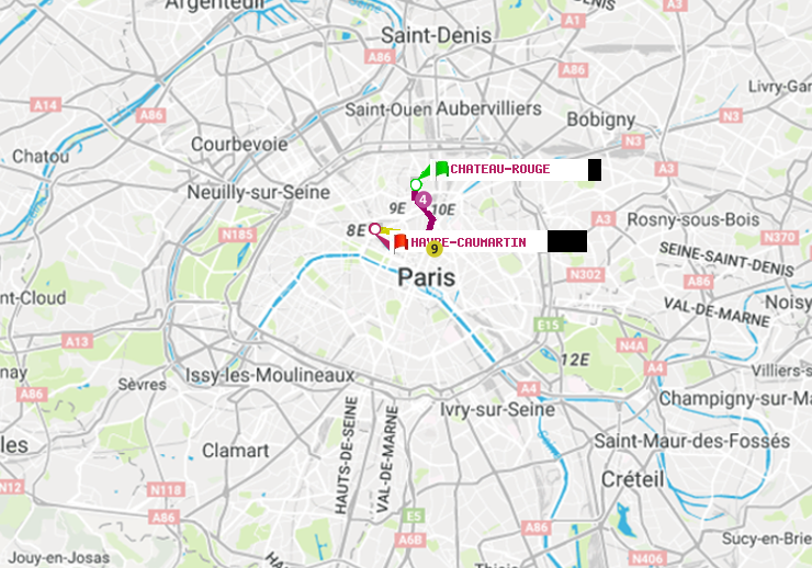 plan itinéraire ratp de Château Rouge à Havre-Caumartin