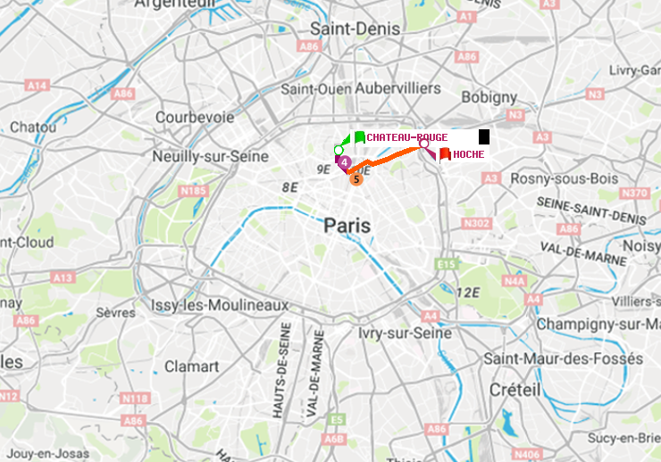 plan itinéraire ratp de Château Rouge à Hoche