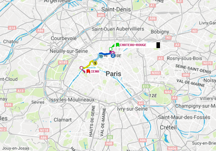 plan itinéraire ratp de Château Rouge à Iéna