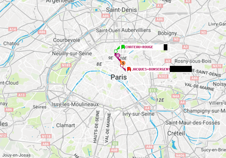 plan itinéraire ratp de Château Rouge à Jacques-Bonsergent