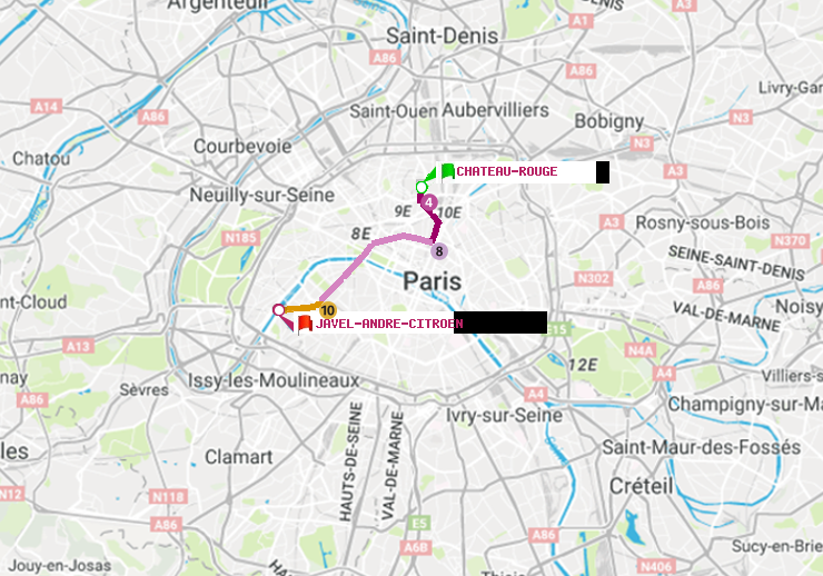 plan itinéraire ratp de Château Rouge à Javel-André-Citroen