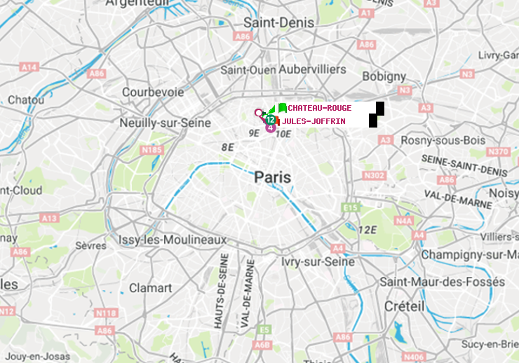 plan itinéraire ratp de Château Rouge à Jules Joffrin