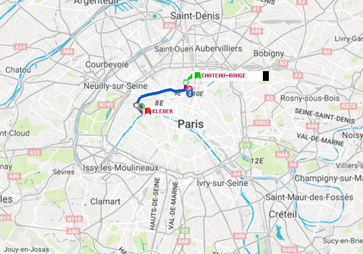 plan itinéraire ratp de Château Rouge à Kléber