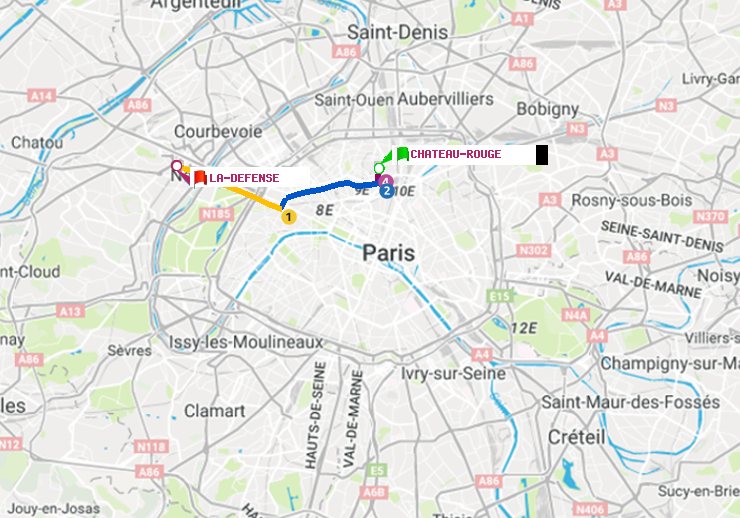 plan itinéraire ratp de Château Rouge à La Défense (Grande Arche)