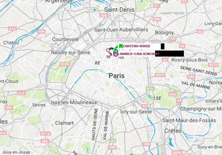 plan itinéraire ratp de Château Rouge à Lamarck-Caulaincourt
