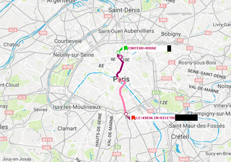 plan itinéraire ratp de Château Rouge à Le Kremlin-Bicêtre
