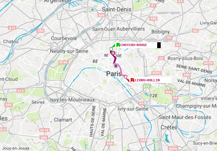 plan itinéraire ratp de Château Rouge à Ledru-Rollin