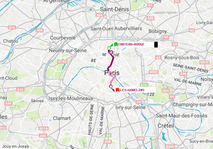 plan itinéraire ratp de Château Rouge à Les Gobelins