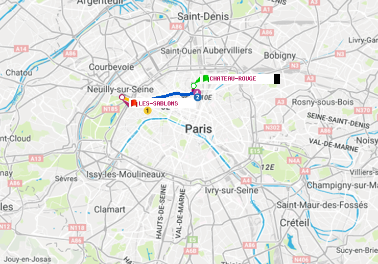 plan itinéraire ratp de Château Rouge à Les Sablons (Jardin d