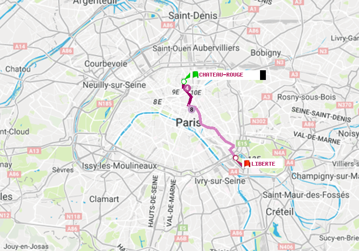 plan itinéraire ratp de Château Rouge à Liberté