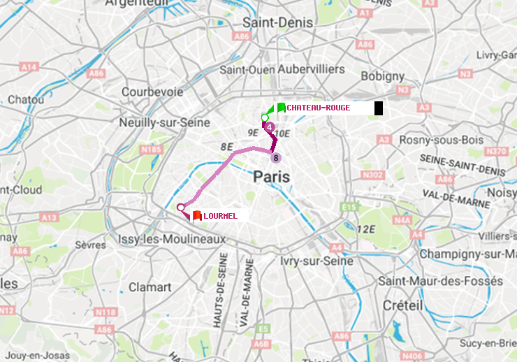 plan itinéraire ratp de Château Rouge à Lourmel