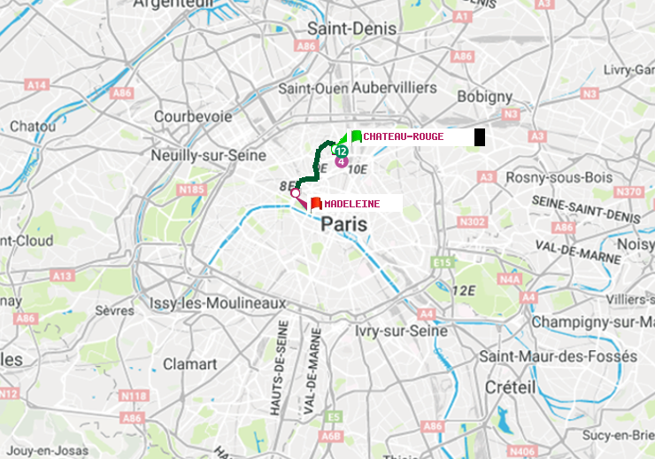 plan itinéraire ratp de Château Rouge à Madeleine