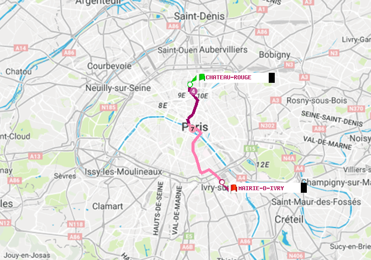 plan itinéraire ratp de Château Rouge à Mairie d