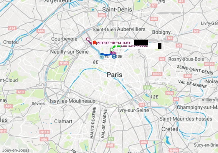 plan itinéraire ratp de Château Rouge à Mairie de Clichy