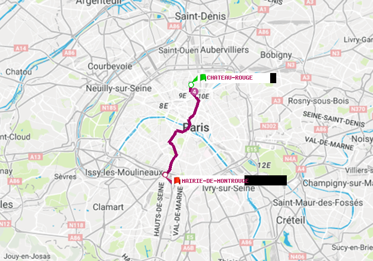 plan itinéraire ratp de Château Rouge à Mairie de Montrouge
