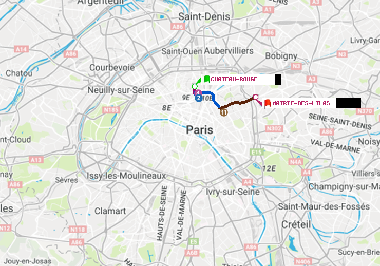 plan itinéraire ratp de Château Rouge à Mairie des Lilas