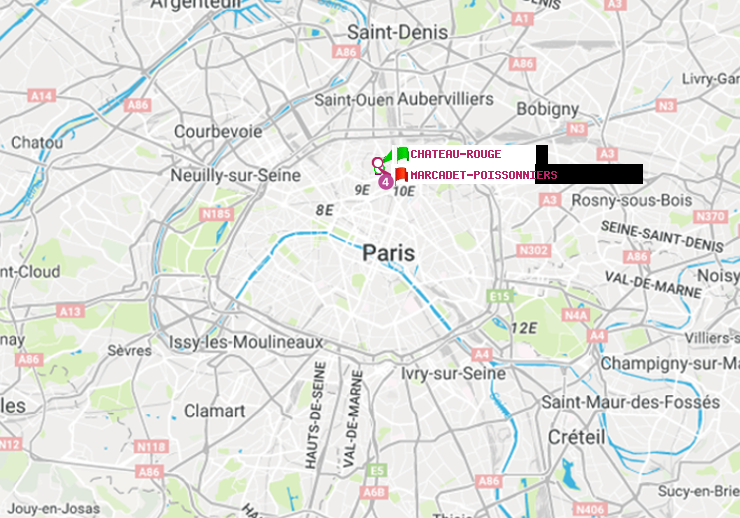 plan itinéraire ratp de Château Rouge à Marcadet-Poissonniers