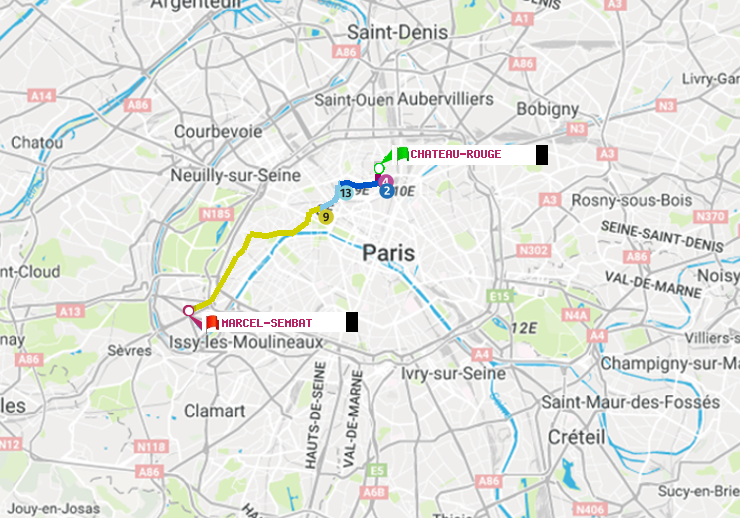 plan itinéraire ratp de Château Rouge à Marcel Sembat