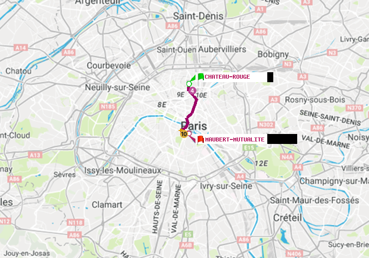 plan itinéraire ratp de Château Rouge à Maubert-Mutualité