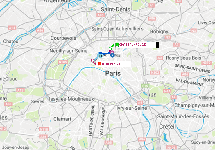 plan itinéraire ratp de Château Rouge à Miromesnil