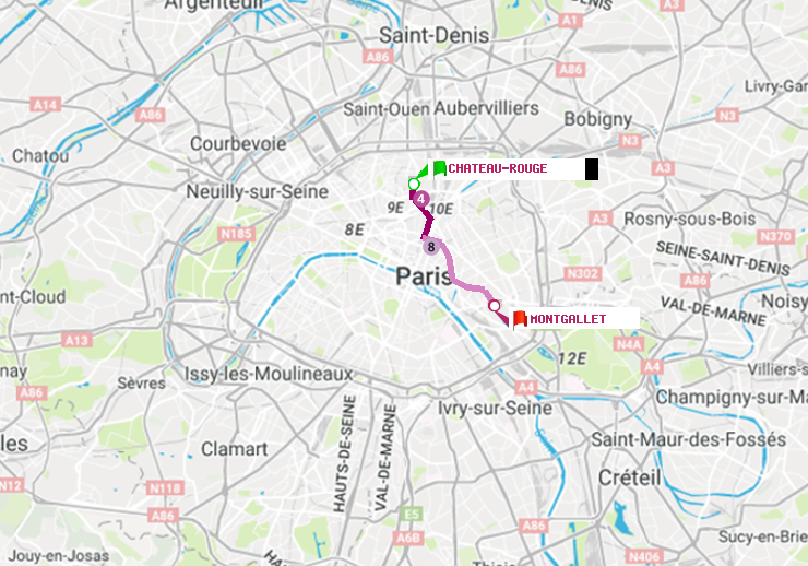 plan itinéraire ratp de Château Rouge à Montgallet
