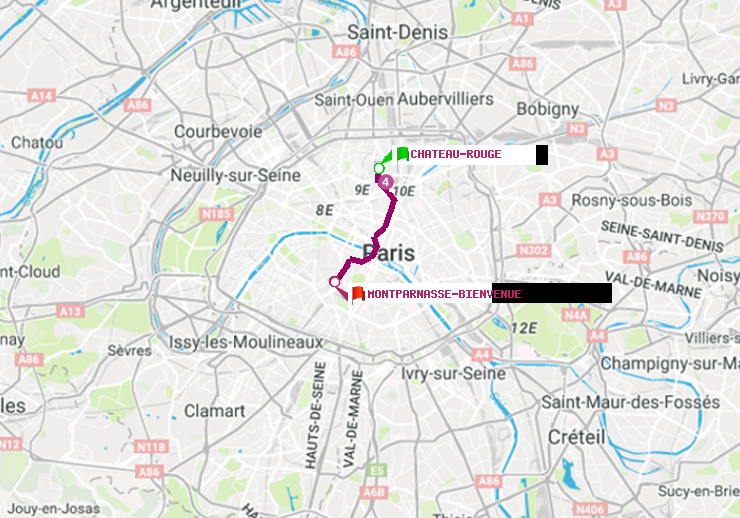 plan itinéraire ratp de Château Rouge à Montparnasse-Bienvenue