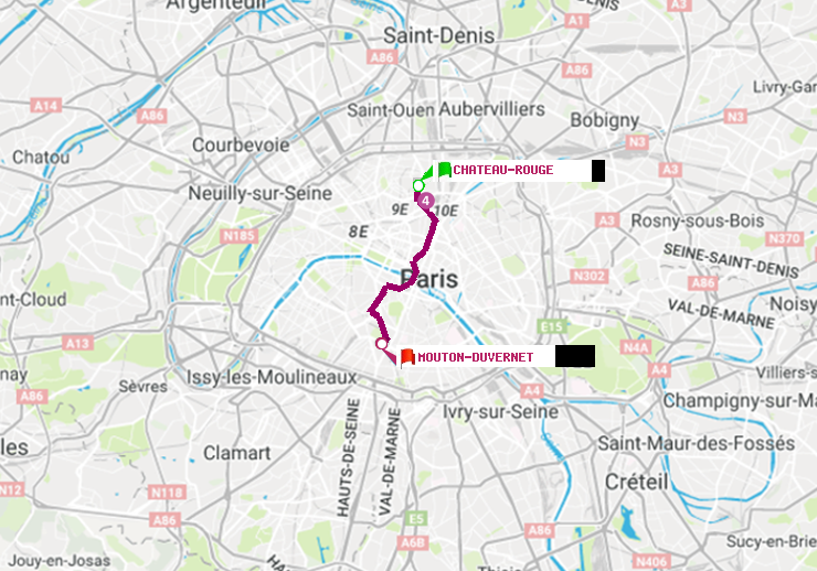 plan itinéraire ratp de Château Rouge à Mouton-Duvernet