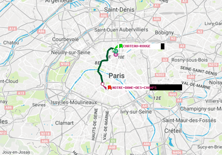 plan itinéraire ratp de Château Rouge à Notre-Dame des Champs