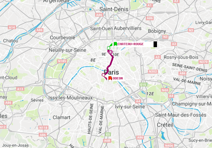 plan itinéraire ratp de Château Rouge à Odéon
