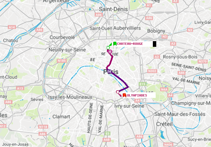 plan itinéraire ratp de Château Rouge à Olympiades